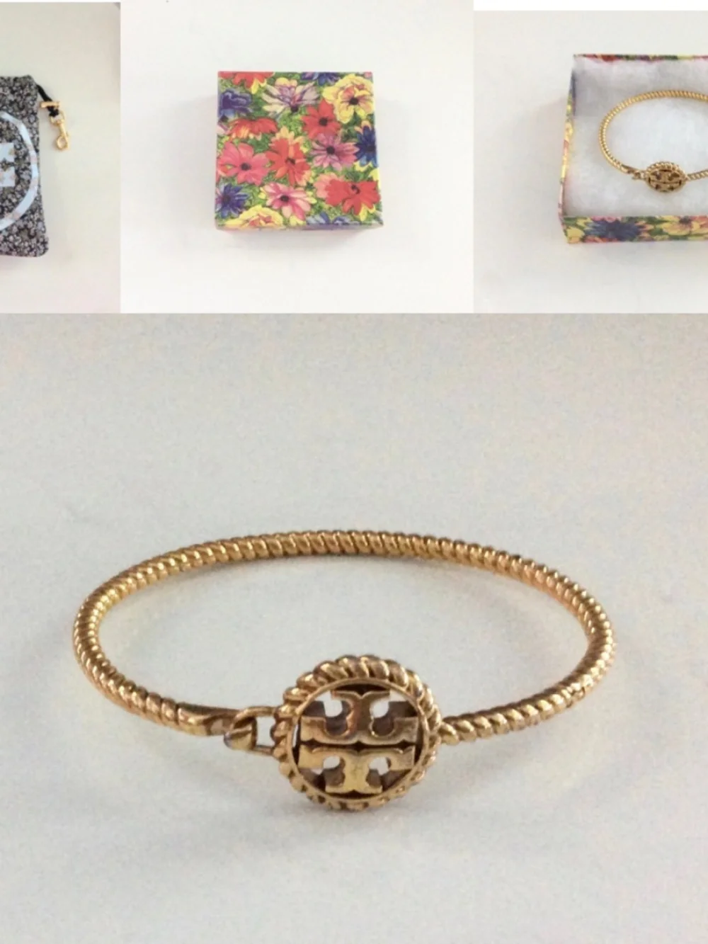 Authentic TORY BURCH Rope Logo Hinged Cuff Bracelet